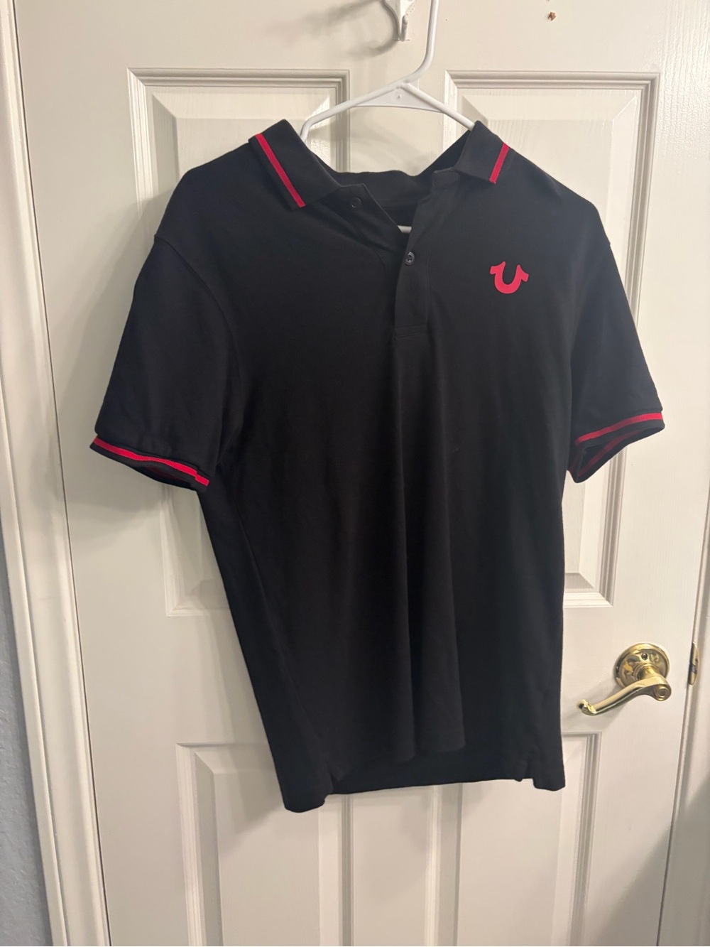 True Religion Black Polo with Red Trim and Logo